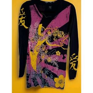 Crystal Rock Christian Audigier Tunic Medium Tokyo Sun Black Y2K A111 NWT New